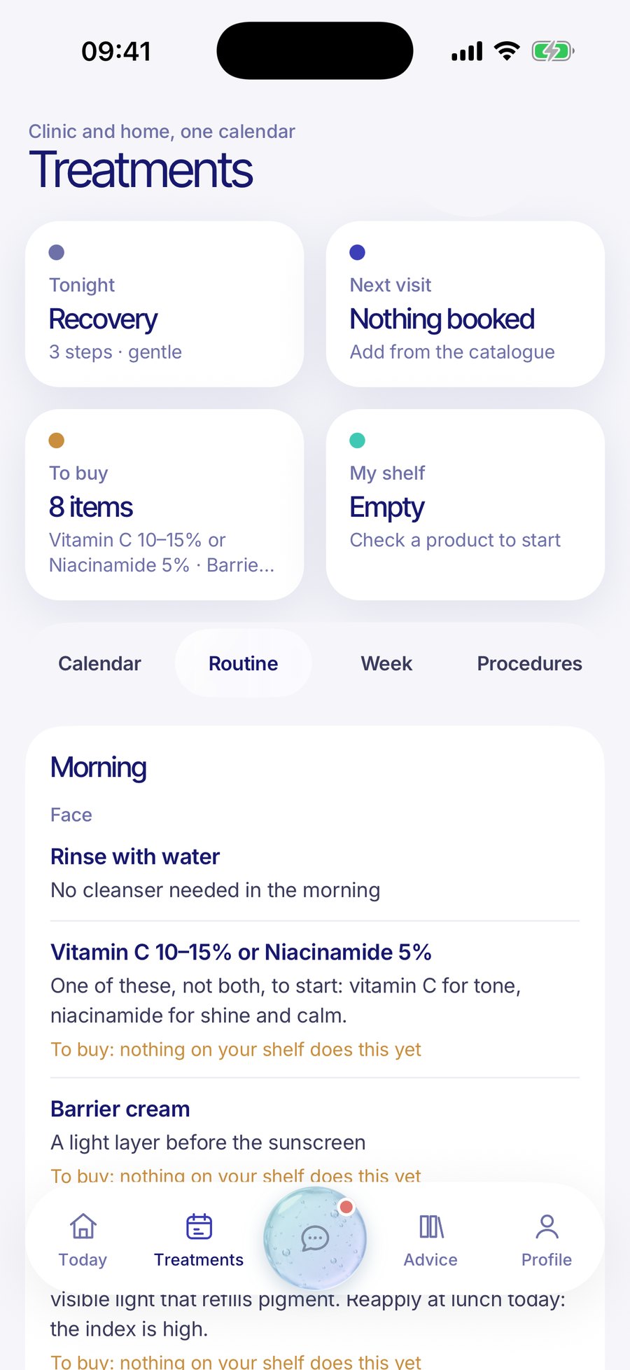 Treatments: calendar, routine, week and procedures
